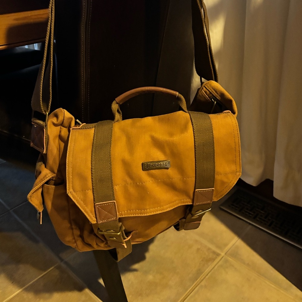 Evecase Canvas Camera Messenger Bag | Adjustable Strap | Side Pockets